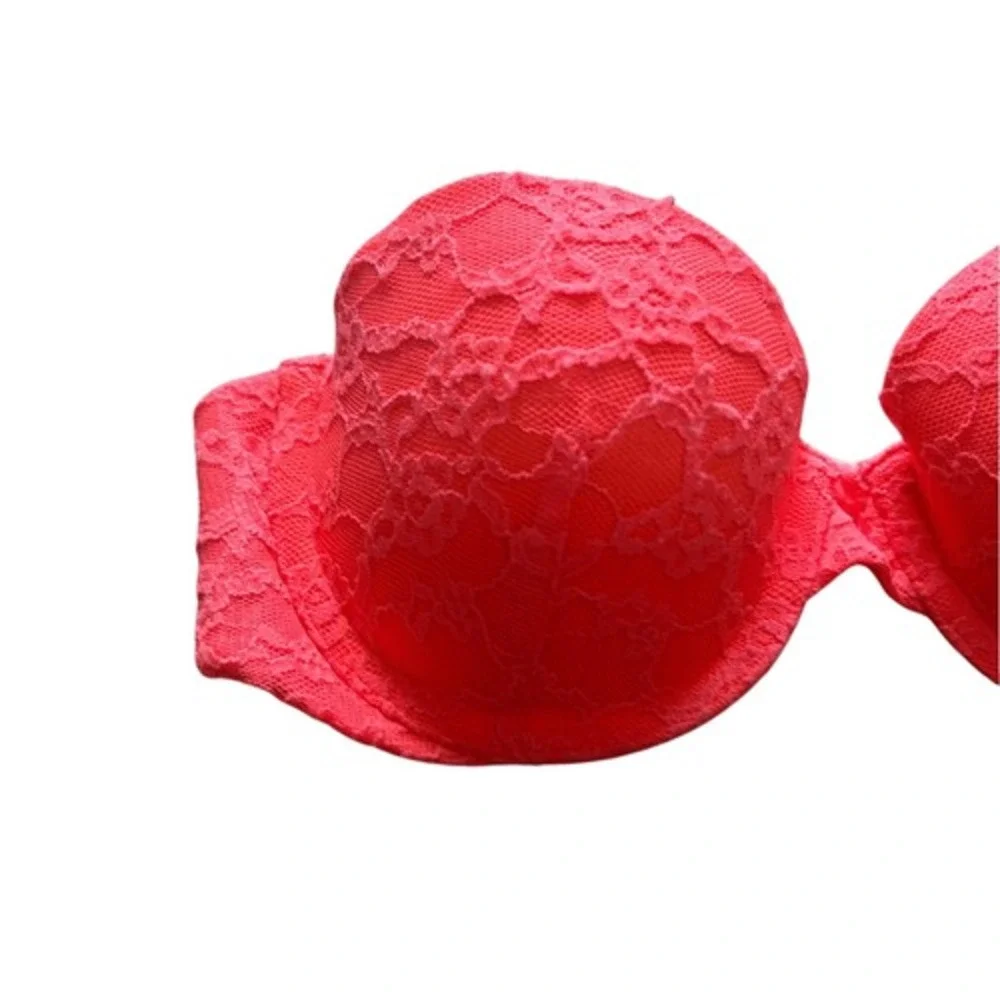 Pink Lace Strapless Bra Bandeau Underwire Padded Lingerie‎